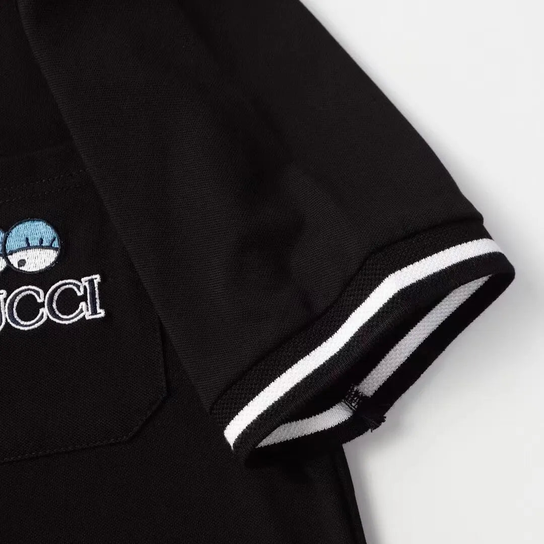 Dual‑Eye Gaze‑Motif Embroidered Polo Shirt