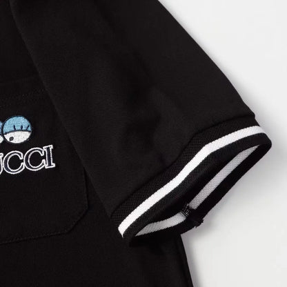 Dual‑Eye Gaze‑Motif Embroidered Polo Shirt