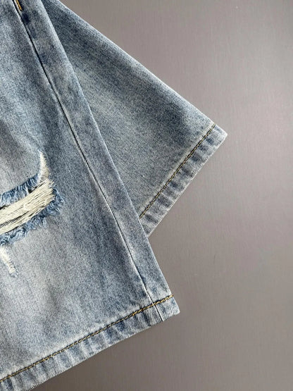 Splatter Paint Frayed Ripped Denim Shorts