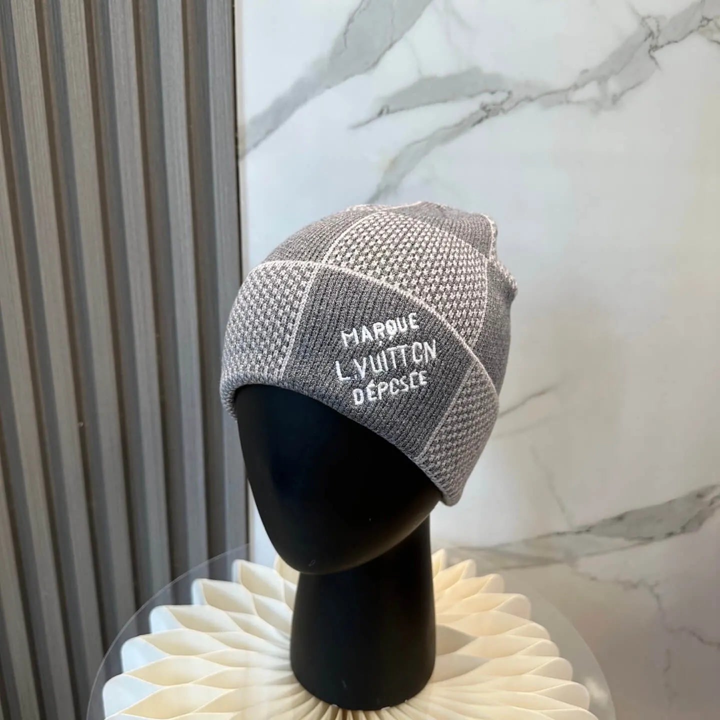 Plaid Color-Block Knit Beanie