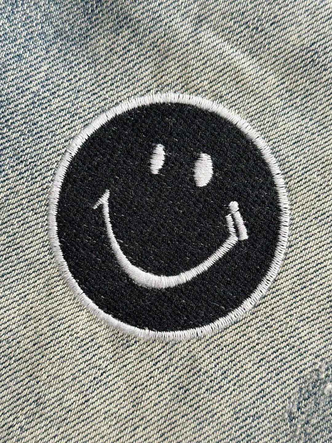 Smiley Patchwork Ripped Denim Shorts