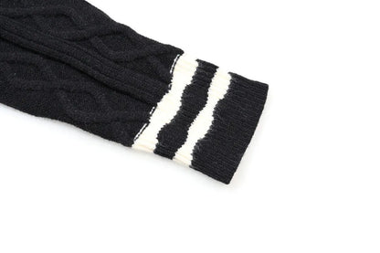Cable‑Knit V‑Neck Striped Sweater