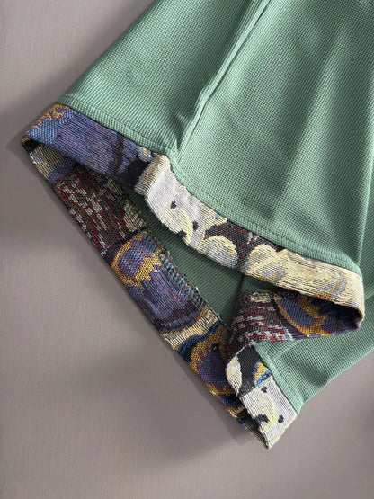 Braided Drawstring Printed Cuff Shorts