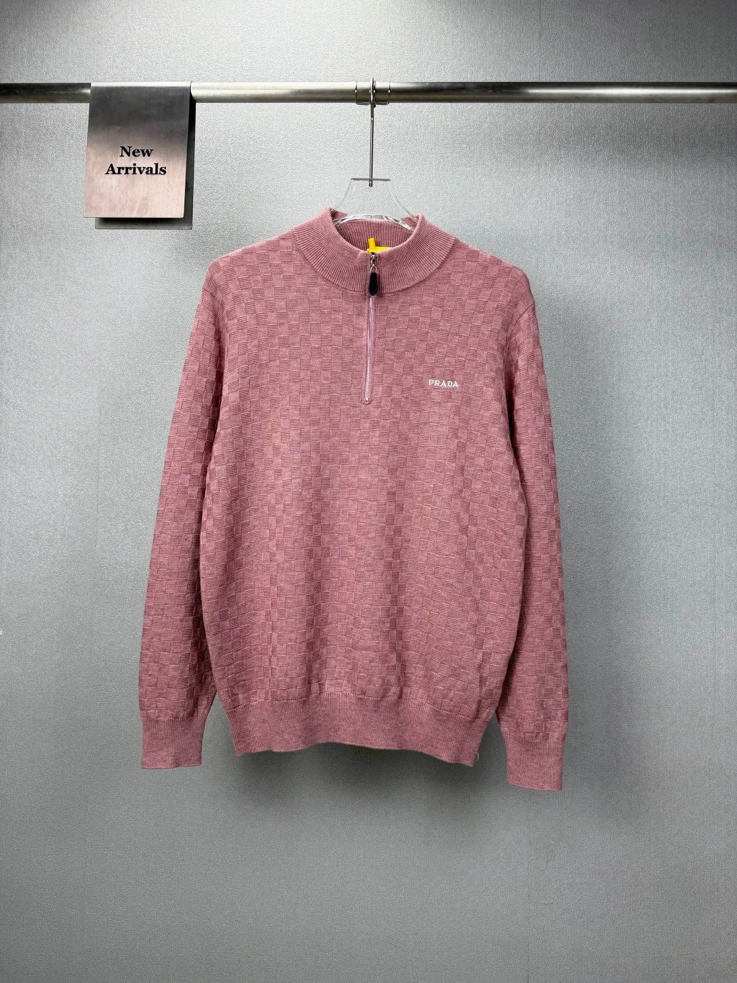 Embroidery  Checker Half Zip Knit Sweater