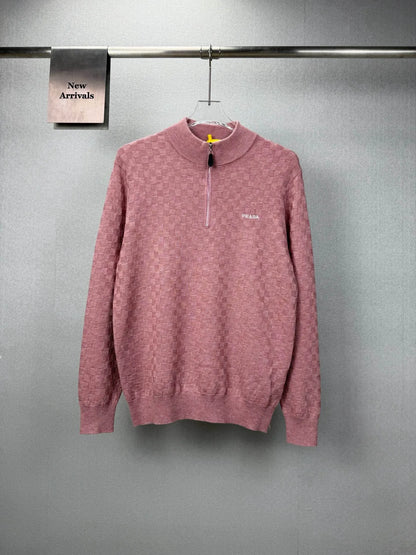 Embroidery  Checker Half Zip Knit Sweater