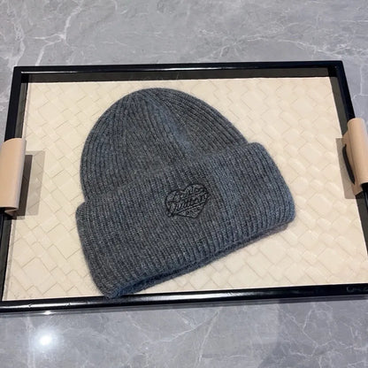 Heart Embroidered Knit Beanie