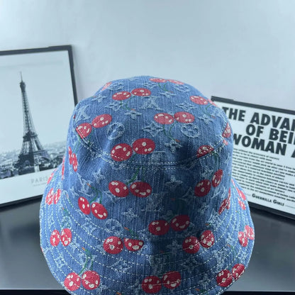 Cherry Monogram Denim Bucket Hat
