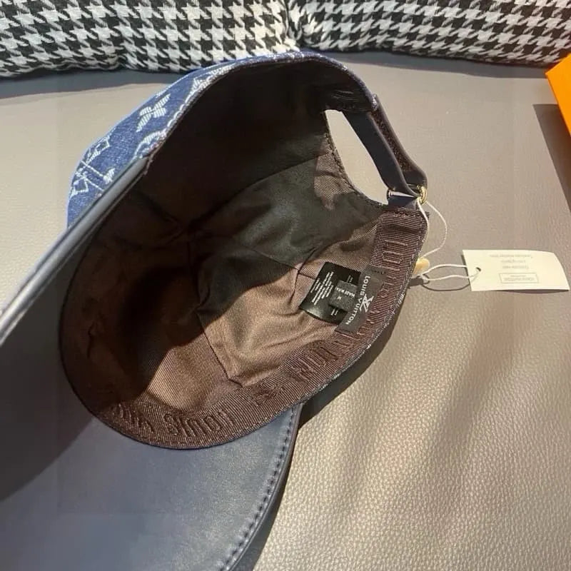 Denim and Leather Embossed Baseball Cap