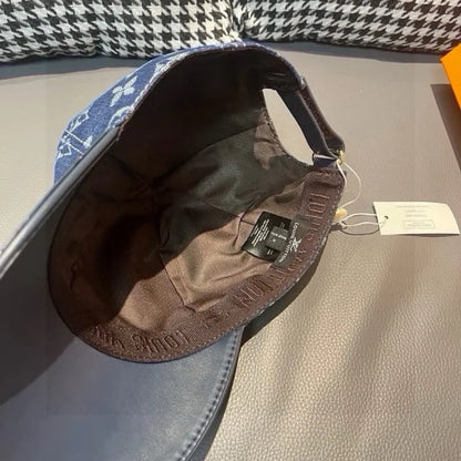 Denim and Leather Embossed Baseball Cap
