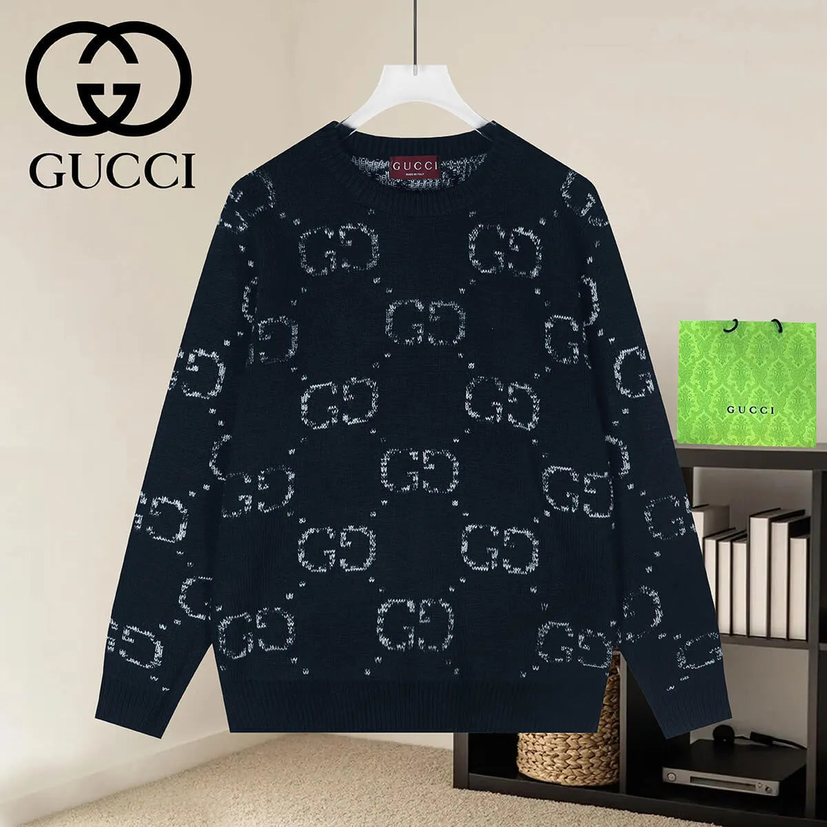 Vintage Jacquard Crew Neck Knit Sweater