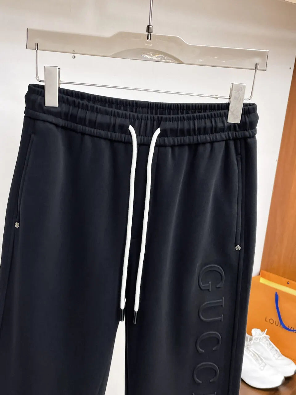 Side Embossed Drawstring‑Hem Pants