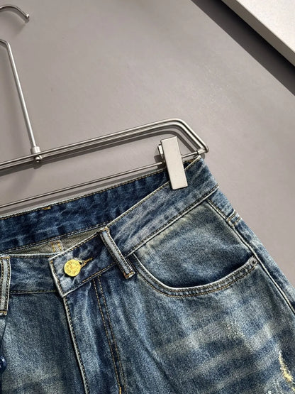 Distressed Ripped Washed Denim Shorts