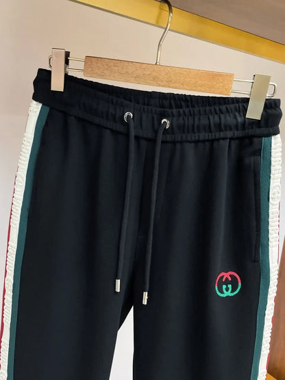 Embossed Side‑Stripe Embroidery Straight Pants