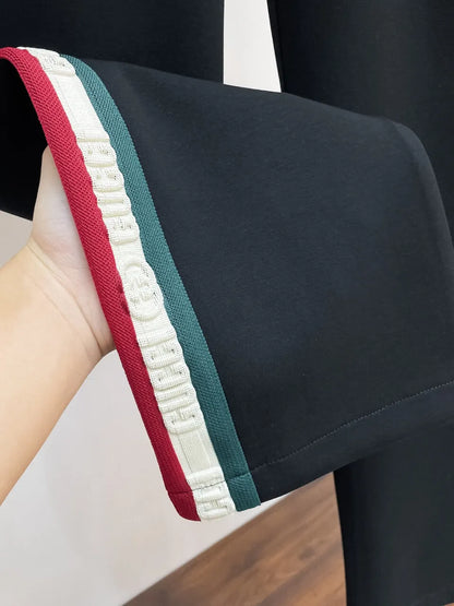 Embossed Side‑Stripe Embroidery Straight Pants