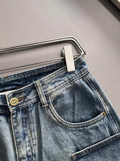 Cargo Pocket Washed Denim Shorts