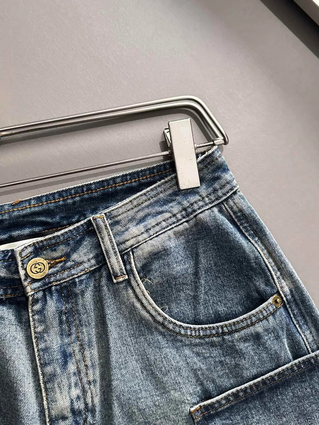 Cargo Pocket Washed Denim Shorts