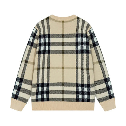 Beige Plaid Crewneck Sweater