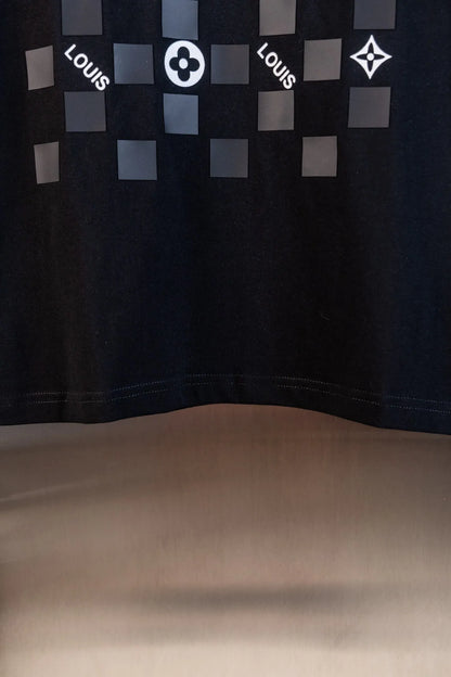 Checkerboard Floral Letter Print T‑shirt