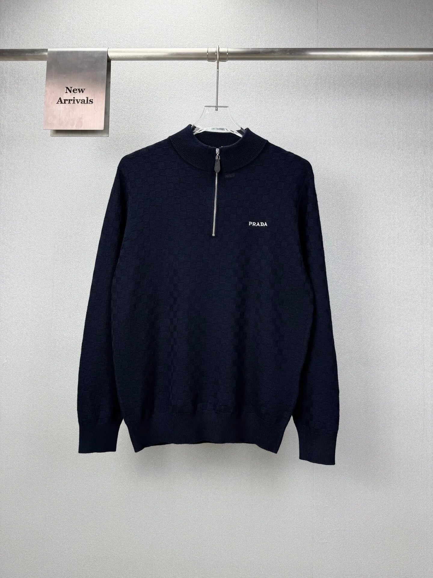 Embroidery  Checker Half Zip Knit Sweater