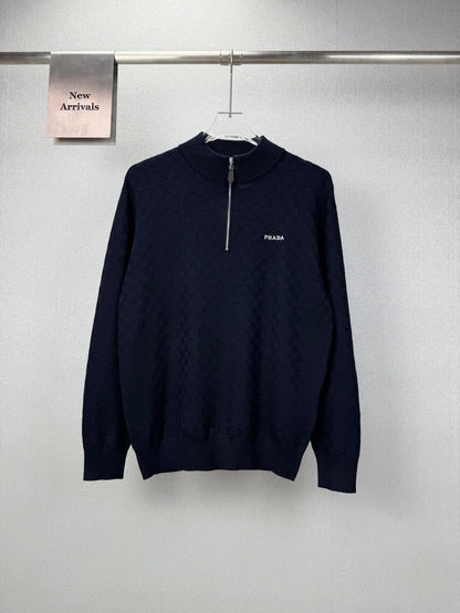 Embroidery  Checker Half Zip Knit Sweater