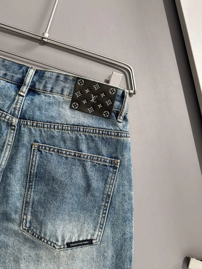 Smiley Patchwork Ripped Denim Shorts