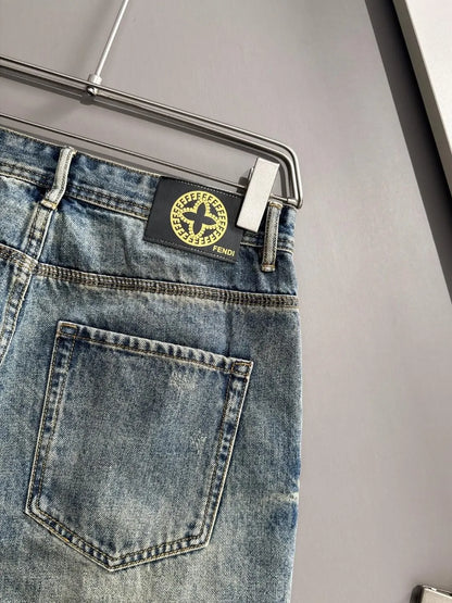 Ethnic Patchwork Decor Denim Shorts