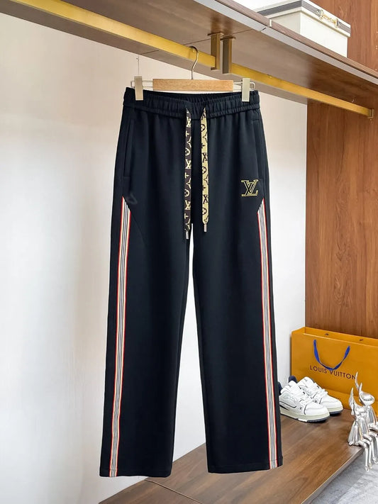 Monogram Drawstring Color‑Stripe Wide‑Leg Pants