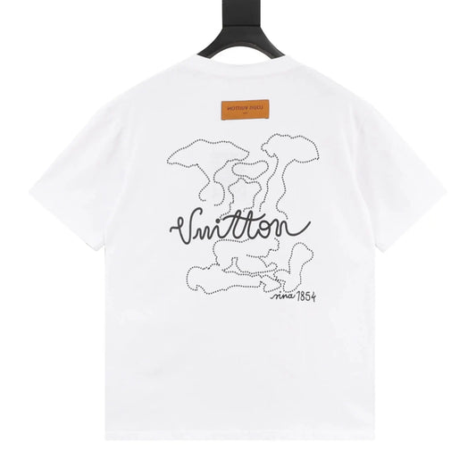 Dotted Outline Cursive Dual-Sided Print T-Shirt