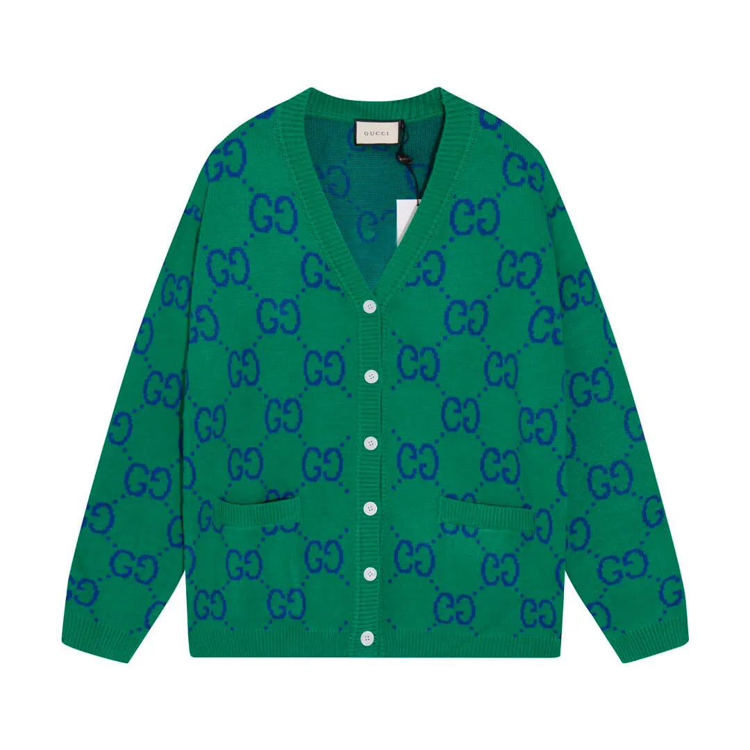 Bicolor Monogram V‑Neck Knit Sweater Cardigan