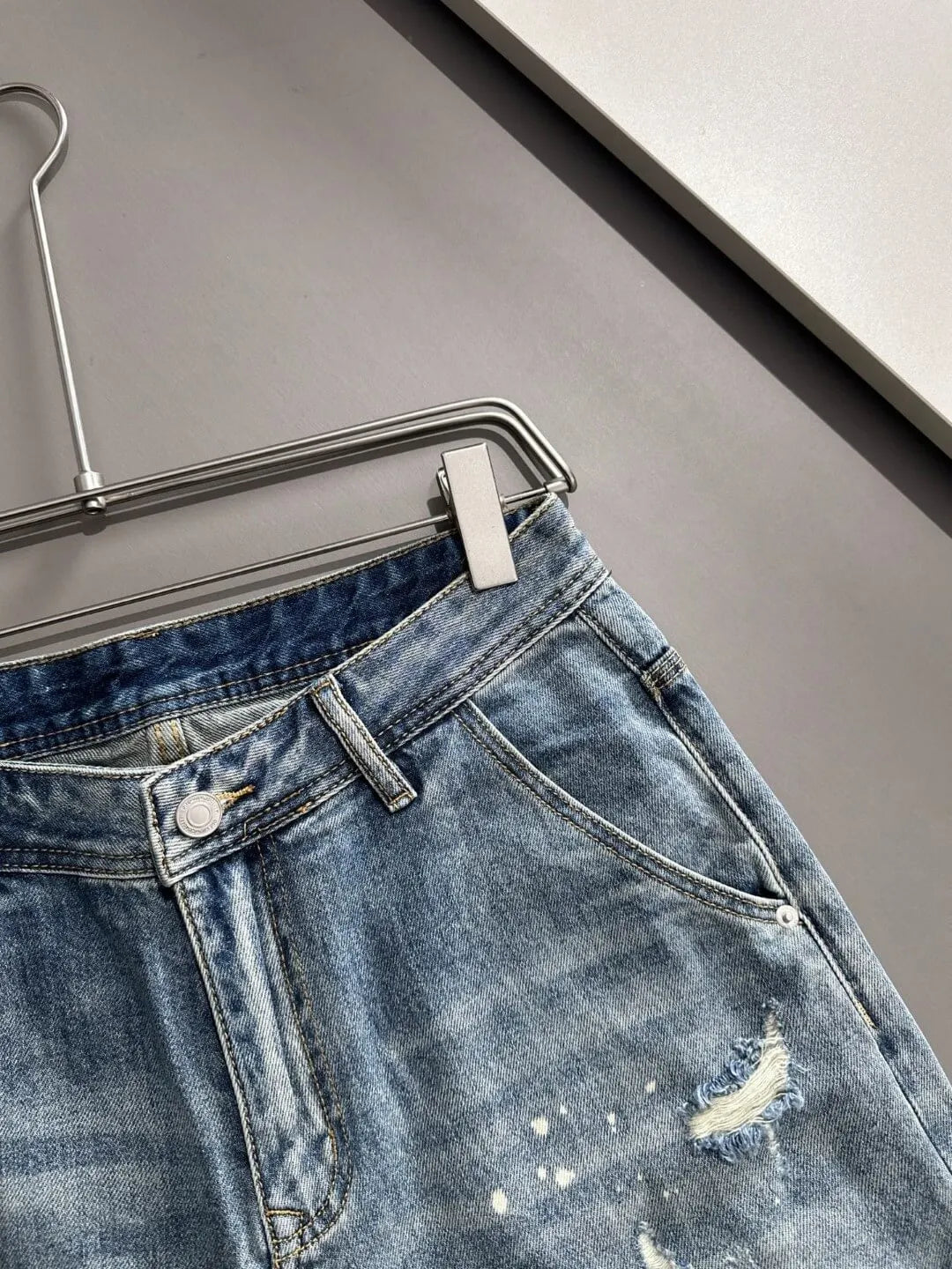 Splatter Paint Frayed Ripped Denim Shorts