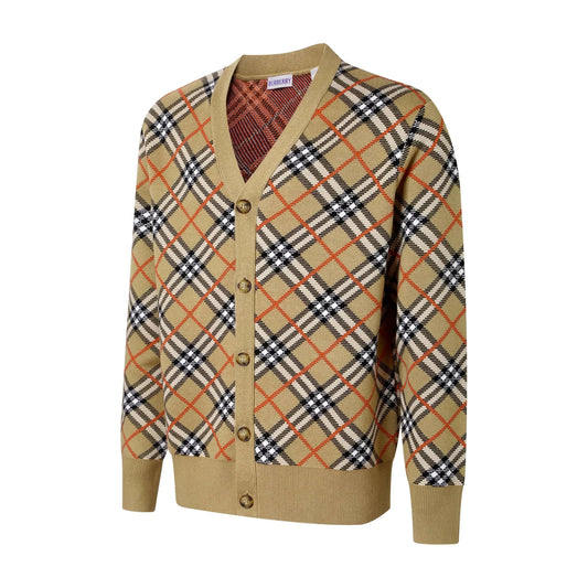 Twill Plaid Cotton‑Wool Blend Cardigan Jacket