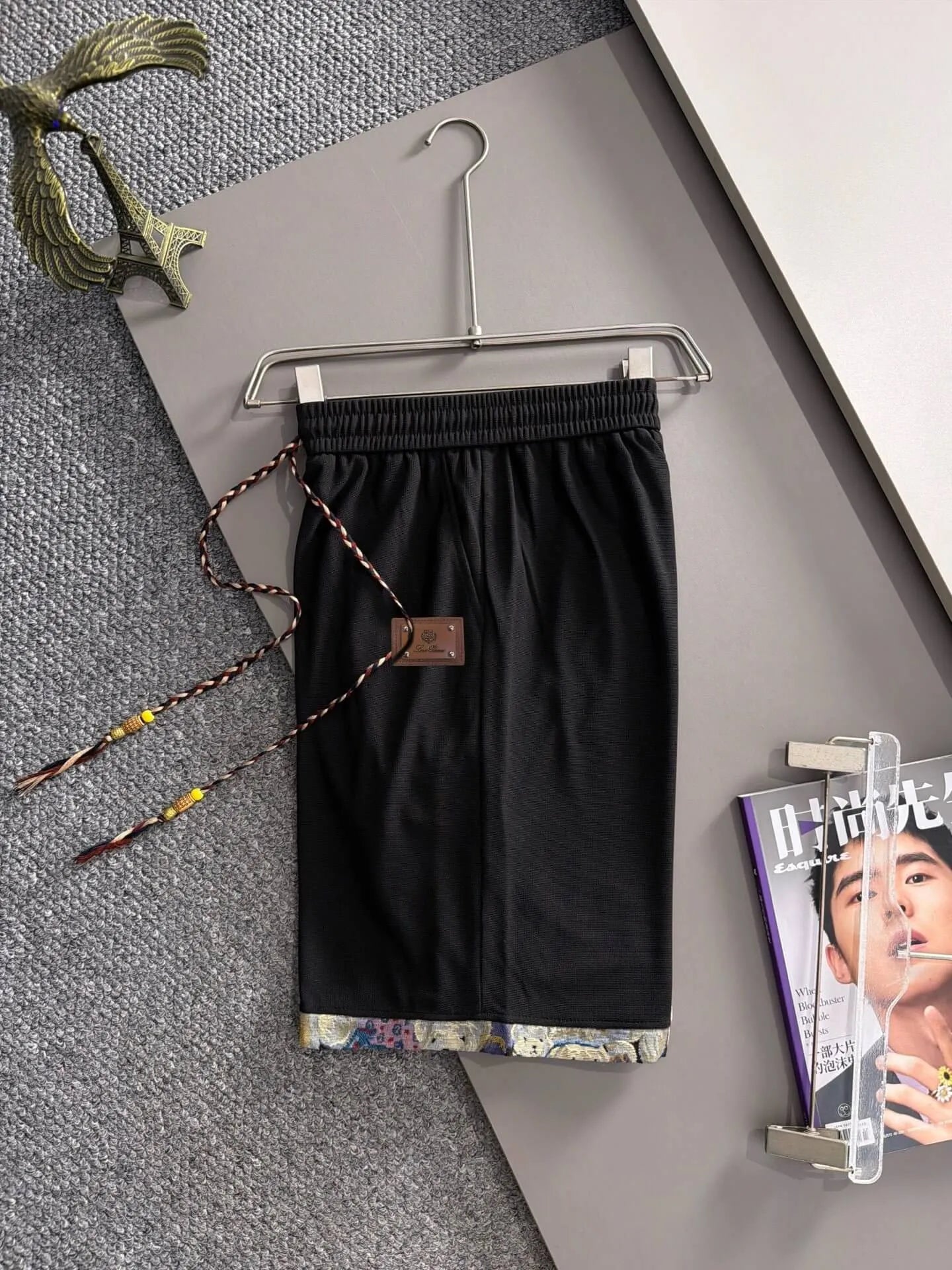 Braided Drawstring Printed Cuff Shorts