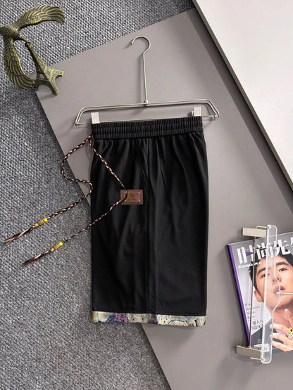 Braided Drawstring Printed Cuff Shorts