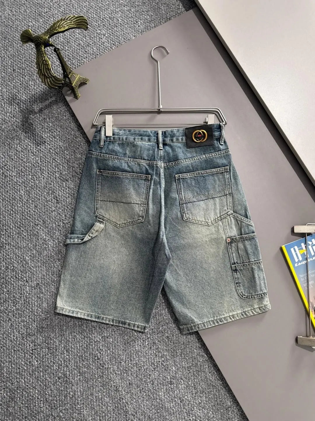 Multi‑Cargo Pocket Workwear Denim Shorts