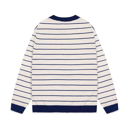 Star Embroidery Stripe Crewneck Sweater