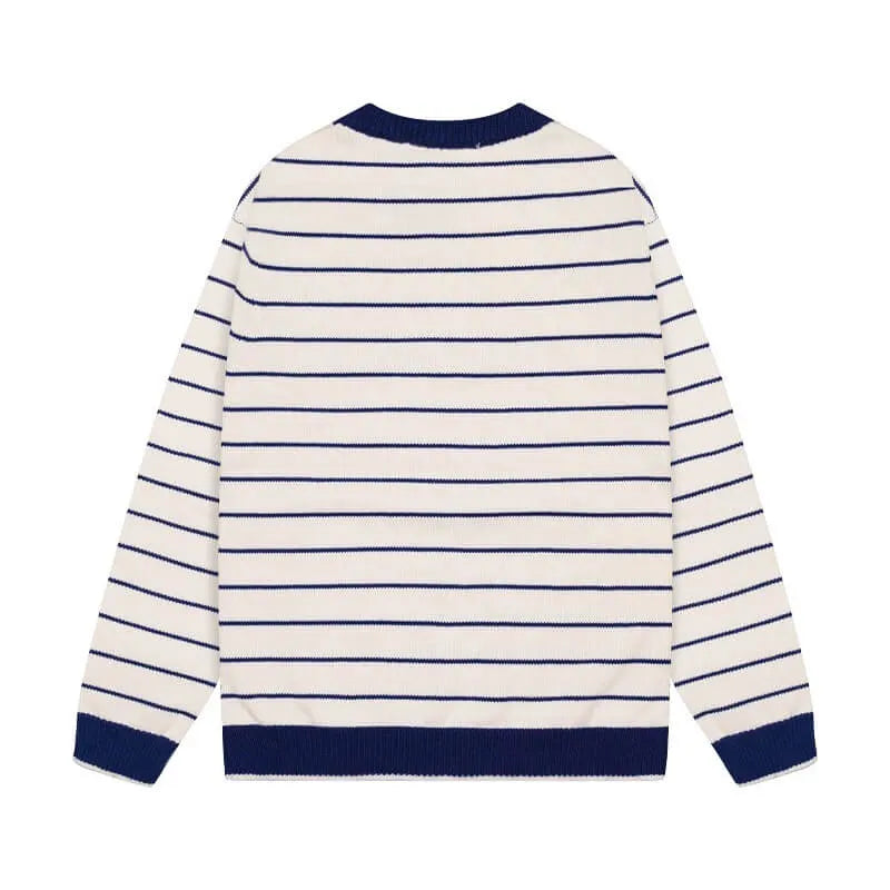 Star Embroidery Stripe Crewneck Sweater