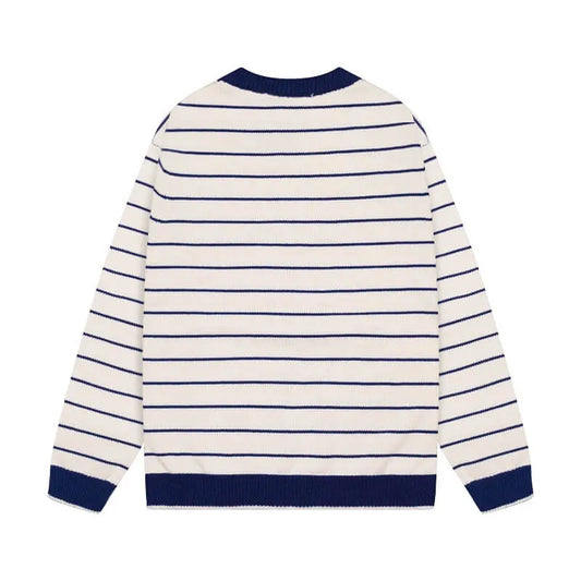 Star Embroidery Stripe Crewneck Sweater