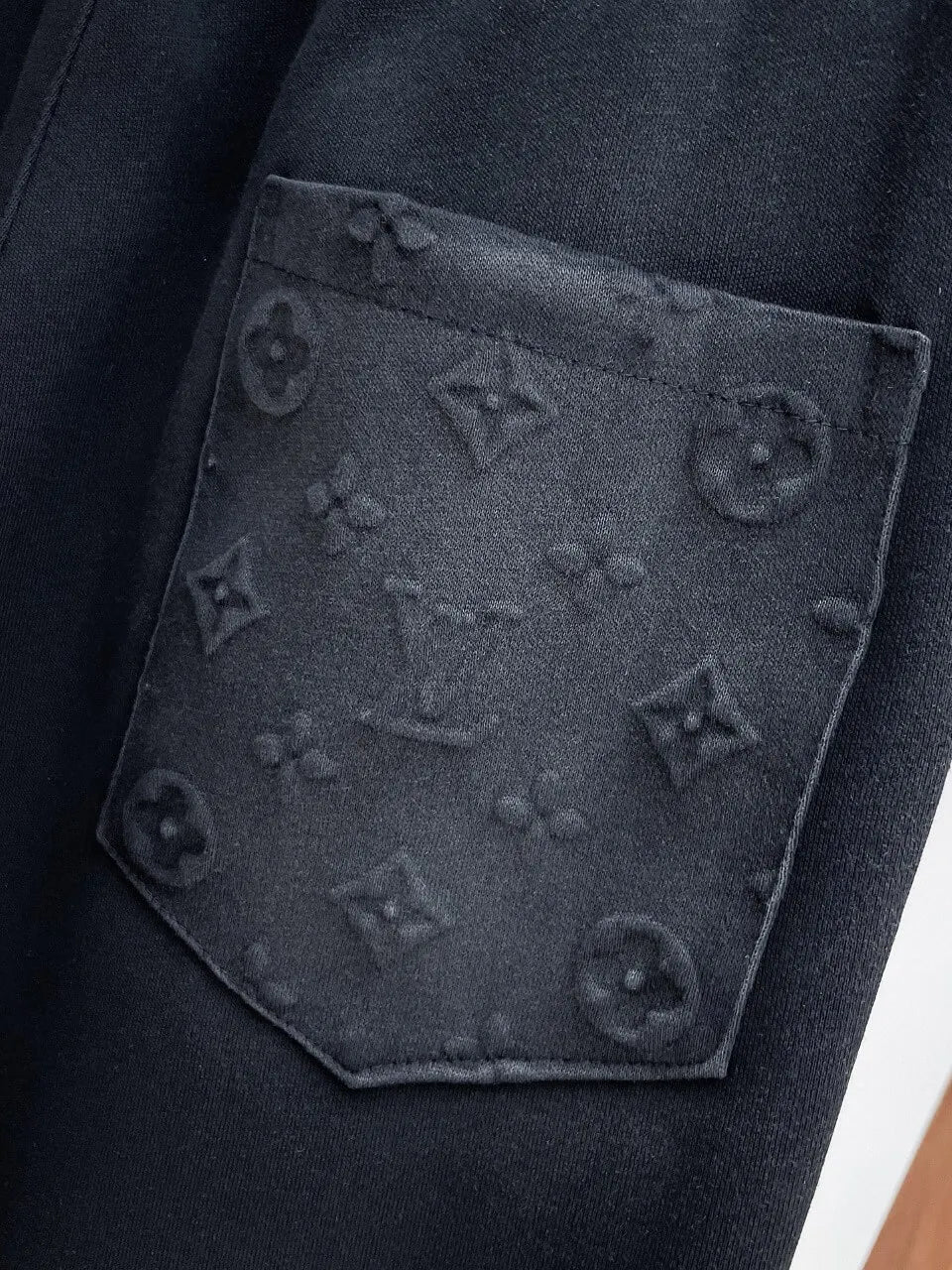 Embossed Monogram Patch Pocket Straight‑Leg Pants