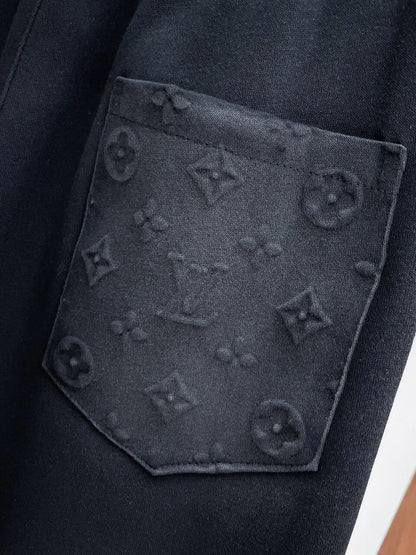 Embossed Monogram Patch Pocket Straight‑Leg Pants