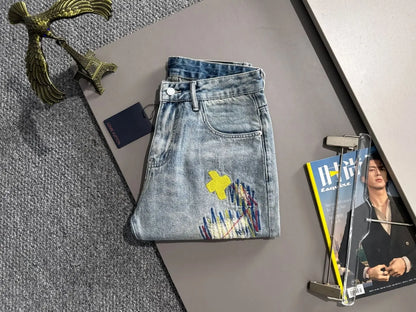 Star Cross Embroidered Distressed Denim Shorts