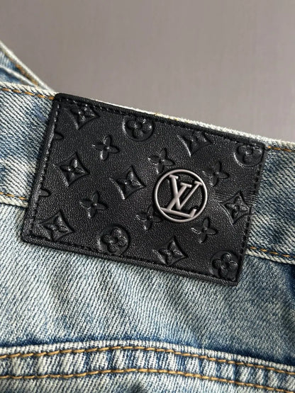 Paint‑Splatter Repair Patch Denim Shorts