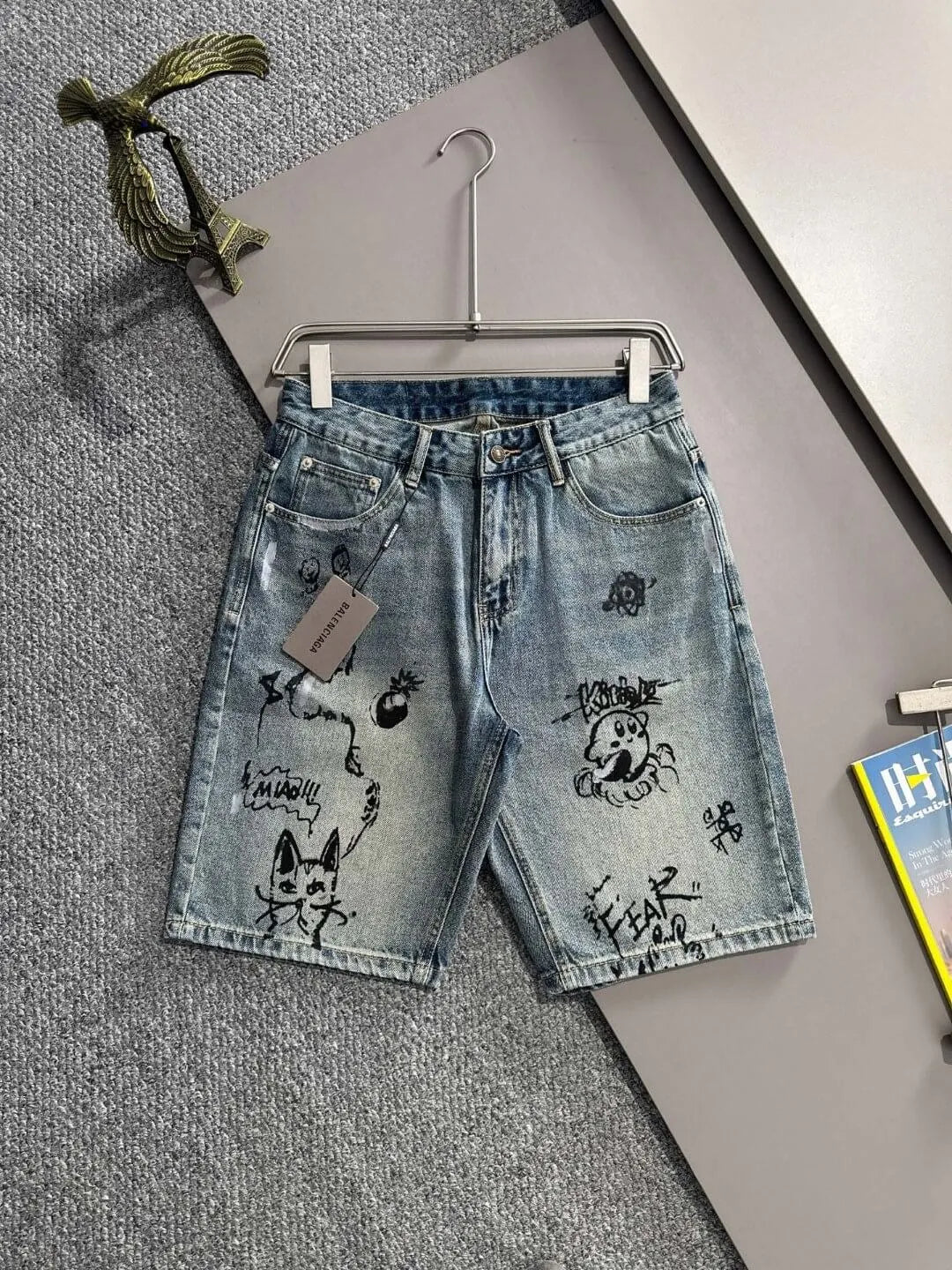 Cartoon Graffiti Print Denim Shorts