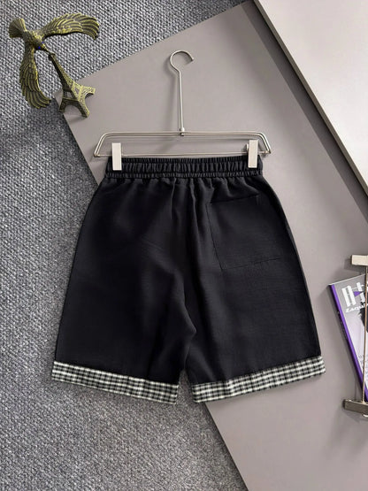 Plaid Cuff Label Decor Shorts