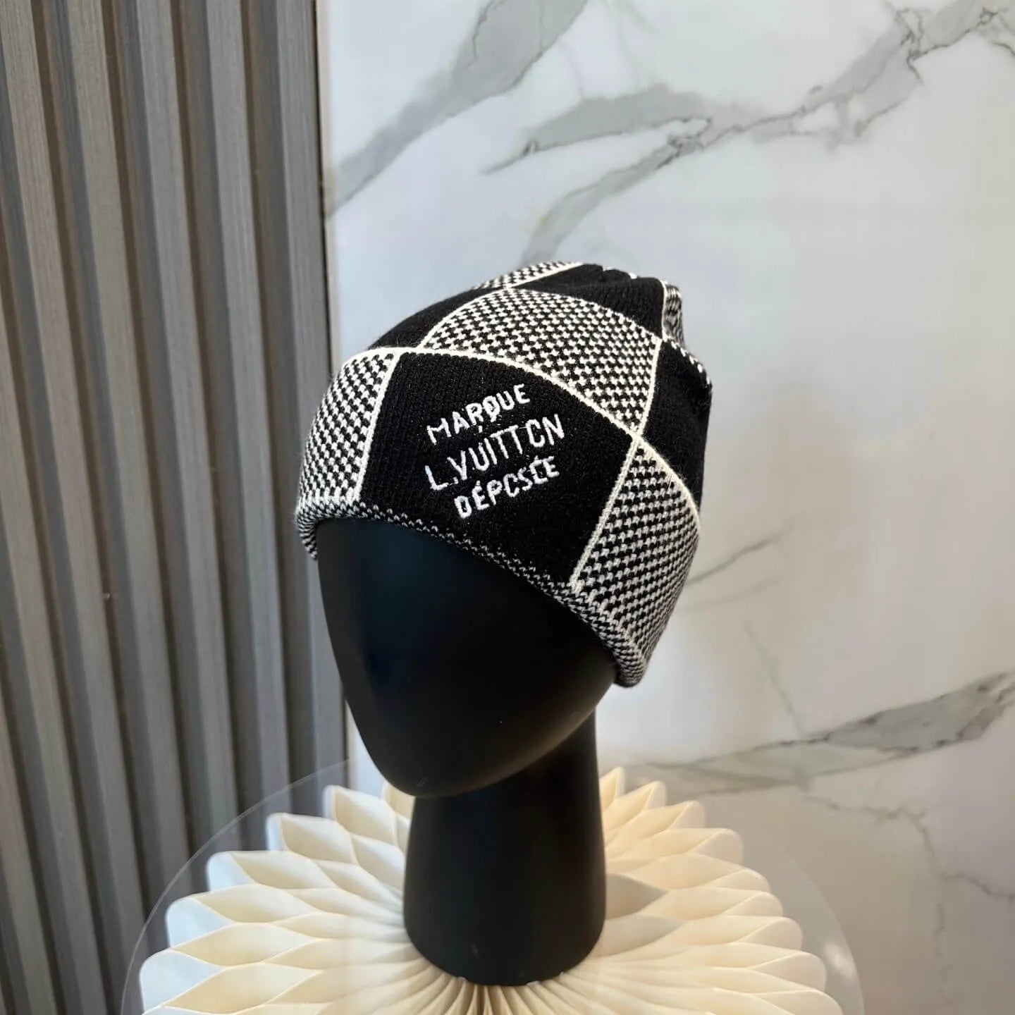 Plaid Color-Block Knit Beanie