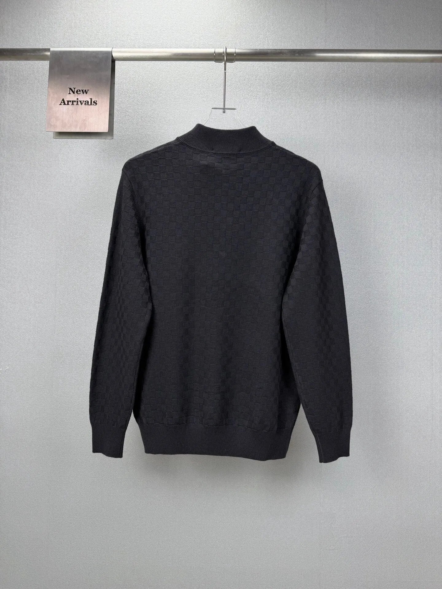 Embroidery  Checker Half Zip Knit Sweater