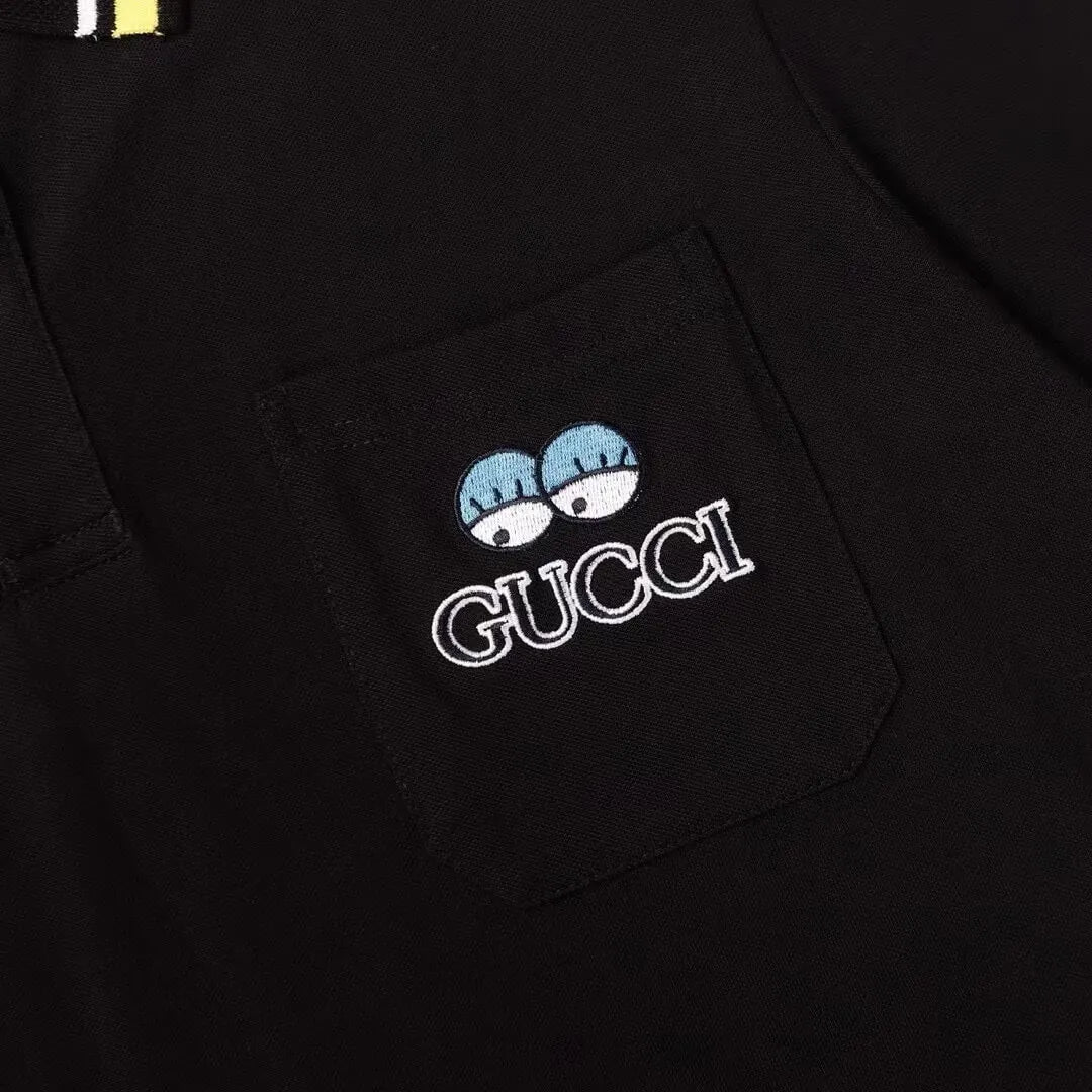 Dual‑Eye Gaze‑Motif Embroidered Polo Shirt