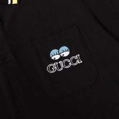 Dual‑Eye Gaze‑Motif Embroidered Polo Shirt
