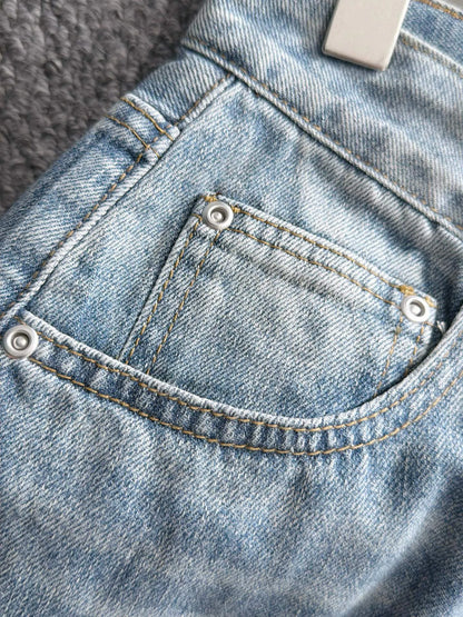 Seam Stitching Washed Denim Shorts