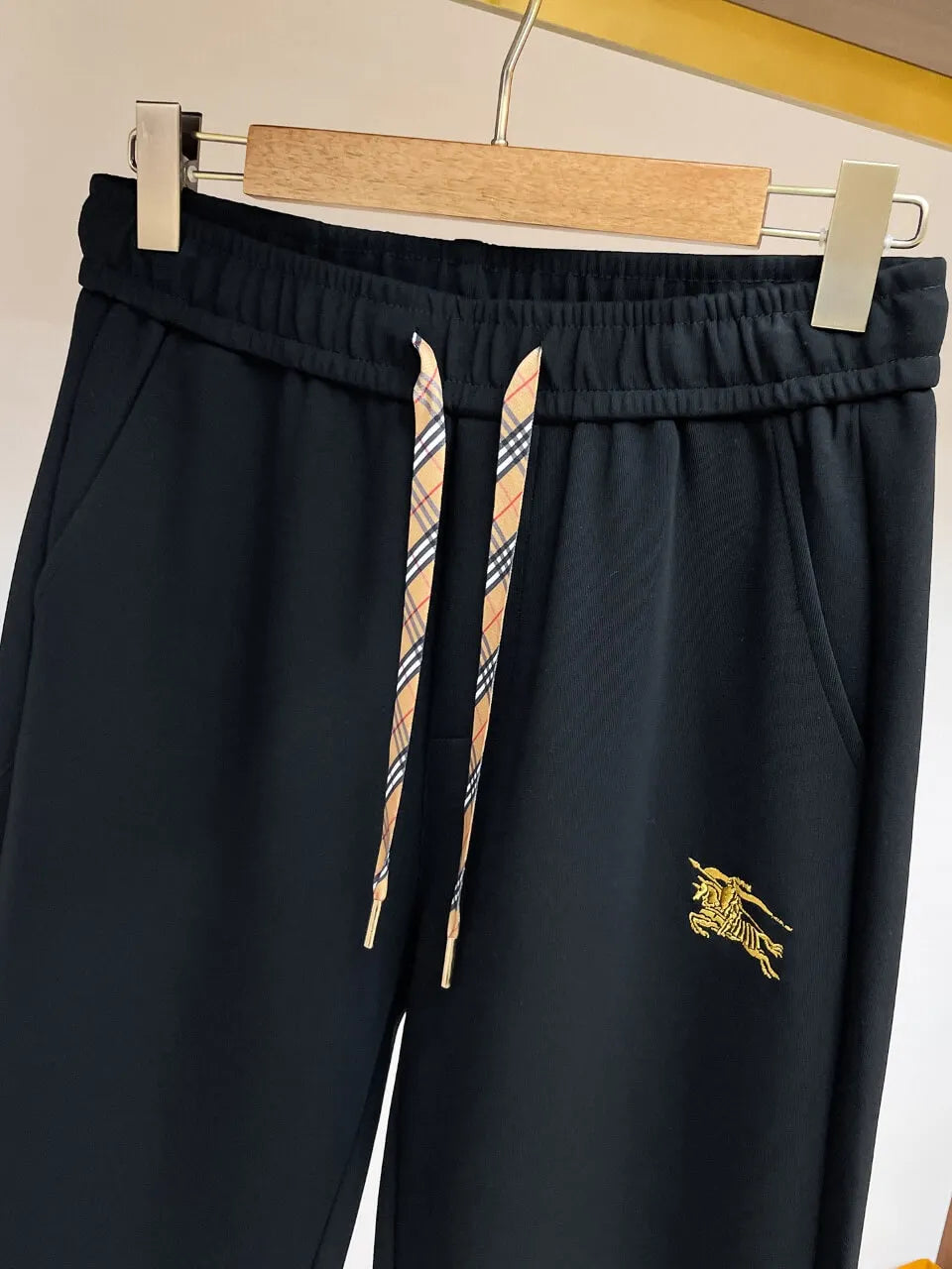 Plaid Drawstring Knight Embroidered Jogger Pants