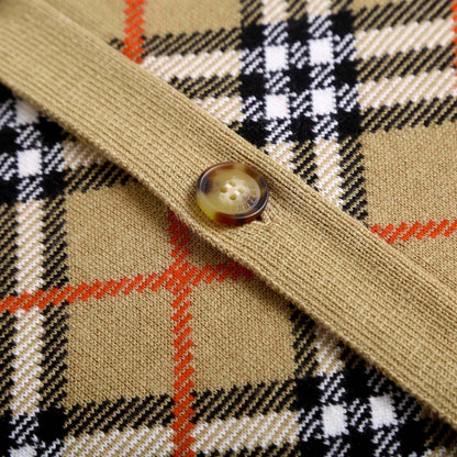 Twill Plaid Cotton‑Wool Blend Cardigan Jacket